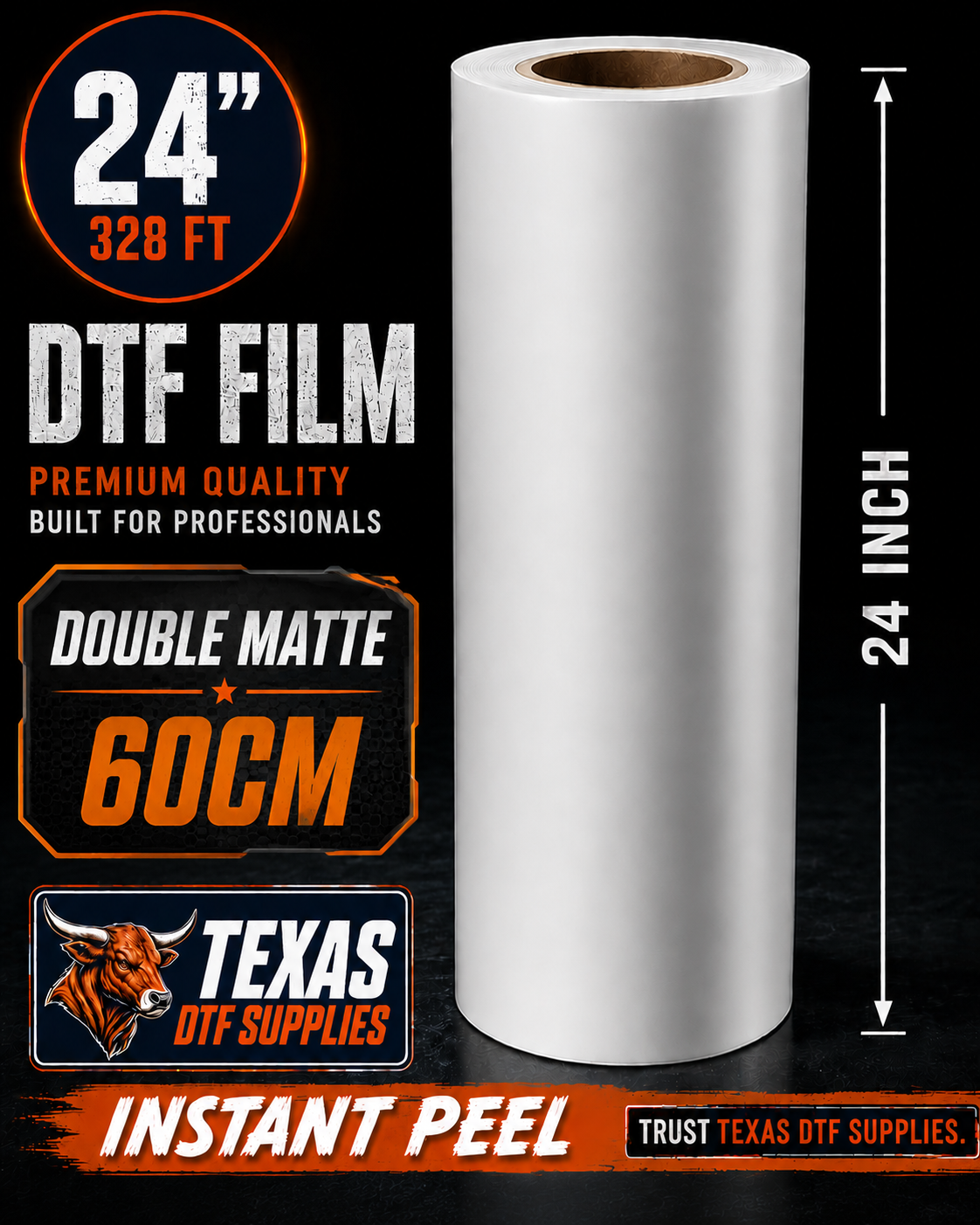 Premium DTF Transfer Film Roll - 24" x 328FT (60cm x 100m)